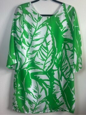 Lilly Pulitzer for Target Green and White Tropical Print Tie Back Shift Dress